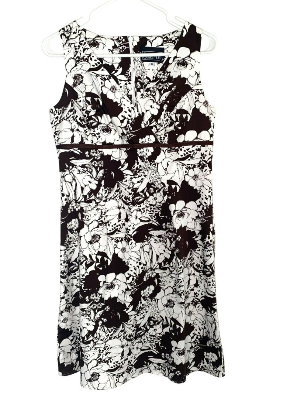 Suits Us Sleeveless Floral Brown & White V-Neck Dress Size 8
